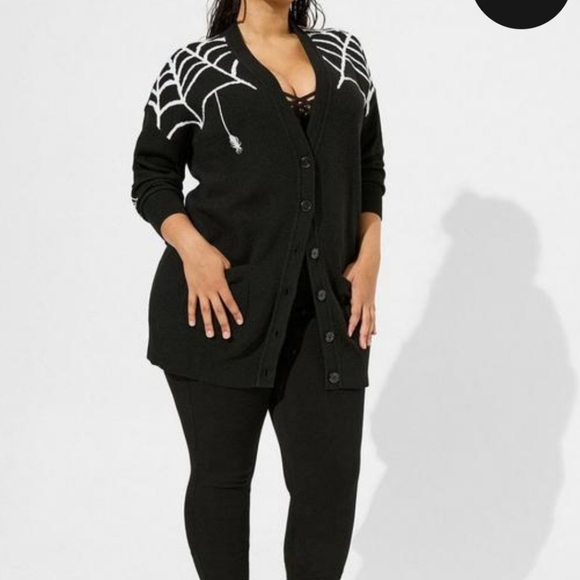 🆕️🕸🕷 2X BLACK SPIDER & WEB LUXE COZY BOYFRIEND CARDIGAN🕷🕸 - Picture 2 of 5